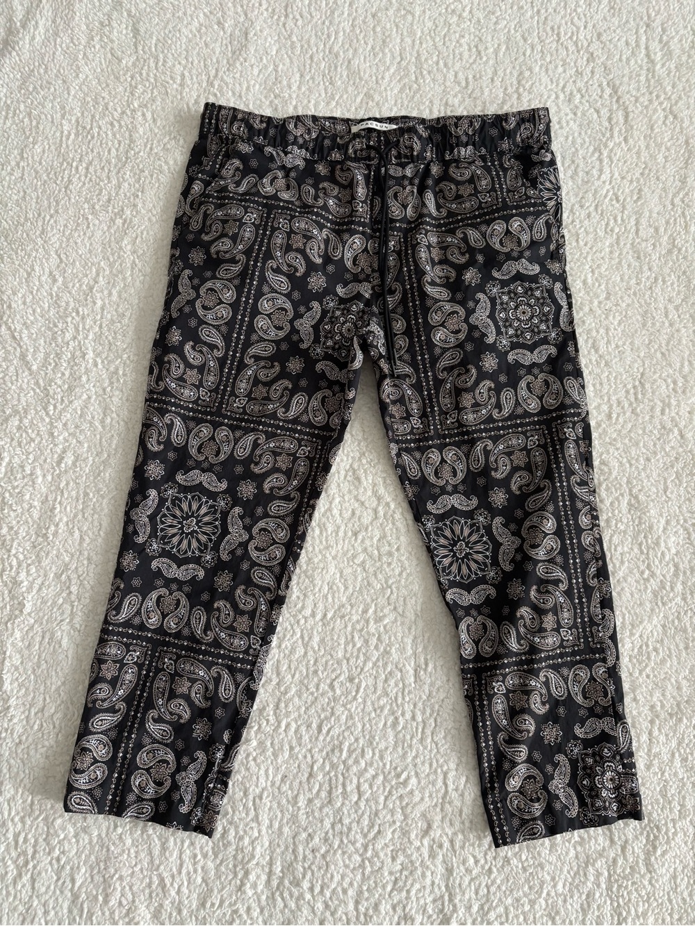 PacSun Black Paisley Print Pull-On Pants Elastic Waist Drawstring Relaxed Fit XL